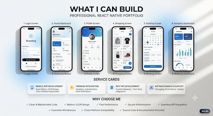 develop a professional react native mobile app for android and ios