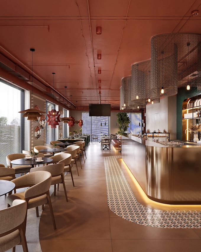 design architecture cafe interior renders,lounge,bar,restaurant 3d visualization