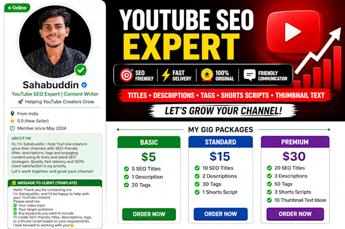 write SEO friendly youtube titles descriptions and tags