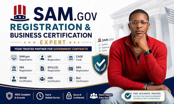 sam gov registration, sba, 501c3 cage code, dba registration,uei, wosb, mbe, 8a
