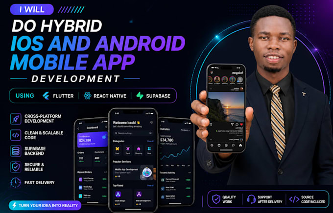 do hybrid ios android mobile app development using flutter react native supabase