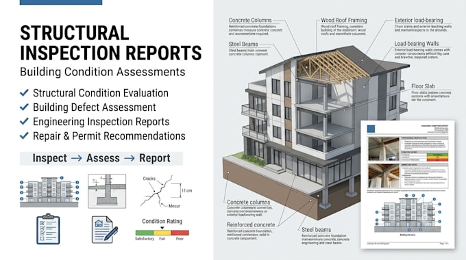 prepare structural inspection reports and building condition assessments