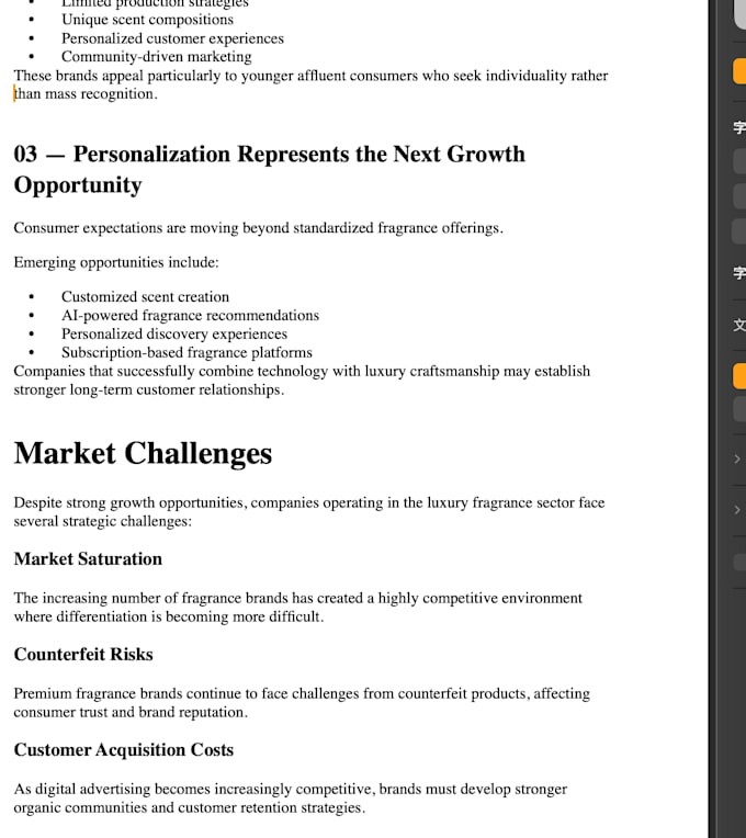 create a  market research report and business analysis