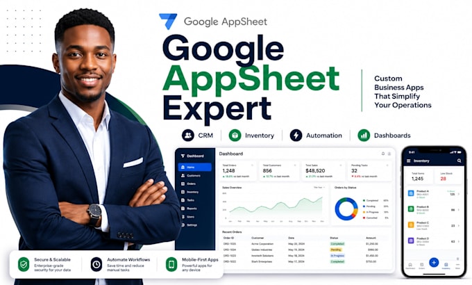 build custom google appsheet CRM inventory and workflow apps