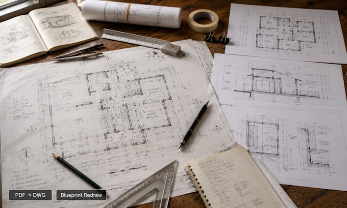 convert PDF floor plan to autocad, cad conversion, blueprint redraw