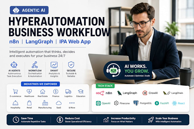 build agentic ai hyperautomation business workflow n8n langgraph b2c ipa web app