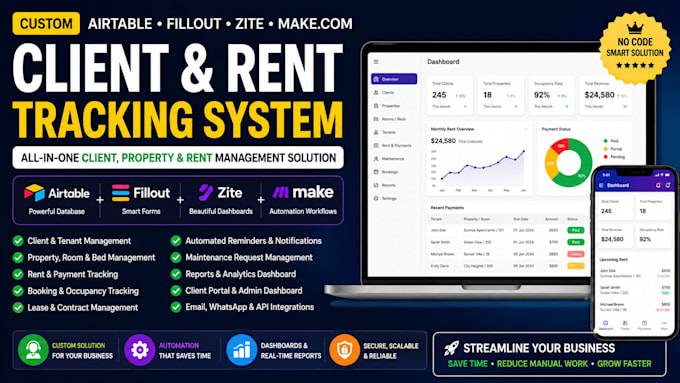 build airtable fillout zite make com client CRM and rent tracking system