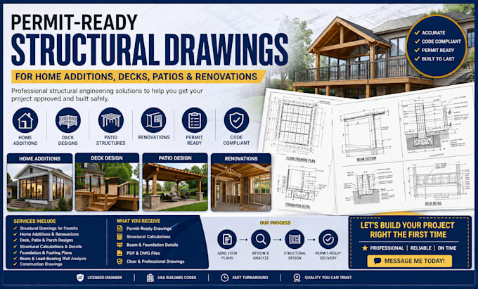 create permit ready structural drawings for home additions, decks, patios, renov