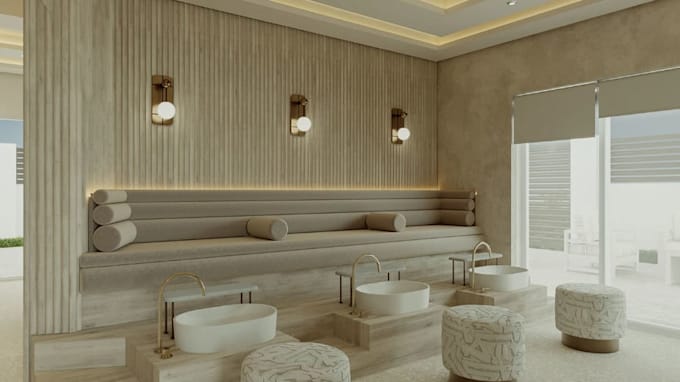 2d plan retail store space, beauty spa interior design, salon boutique rendering