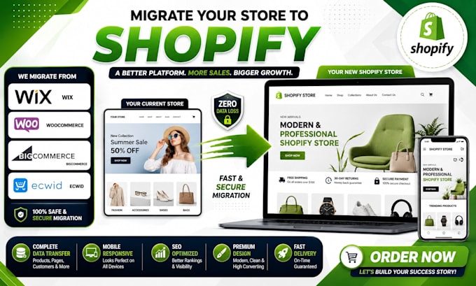 migrate your wix woocommerce bigcommerce ecwid store to shopify store migration