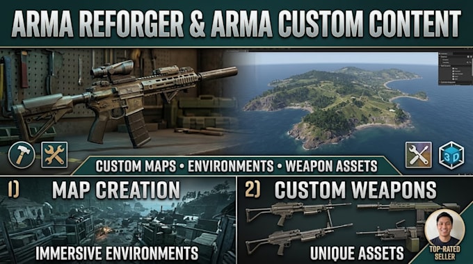 create custom maps, environments, and weapon assets for arma reforger and arma