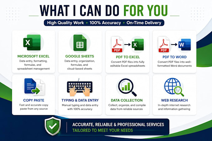 do accurate data entry, copy paste, microsoft excel and PDF conversion