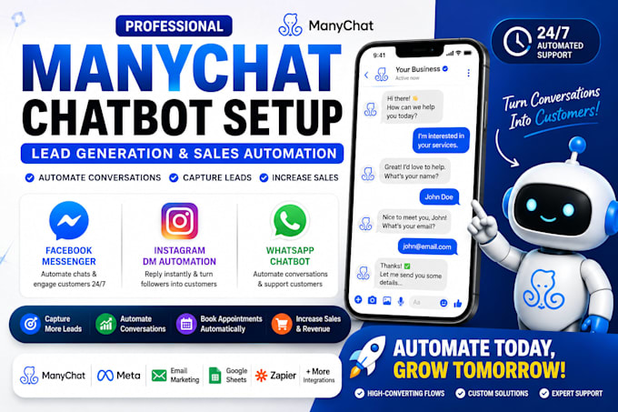 professional manychat chatbot setup for lead generation and sales automation