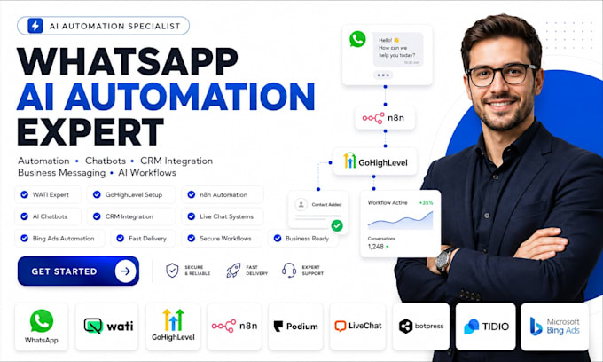 whatsapp chatbot wati gohighlevel n8n podium livechat botpress tidio bings ads