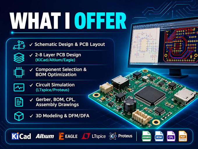 design custom pcb, schematic, and layout in kicad and altium