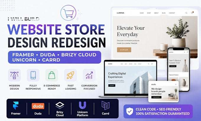 build framer duda brizy cloud unicorn carrd website store design redesign