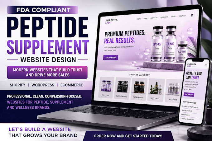 design fda compliant supplement website, peptide store, nutraceutical website
