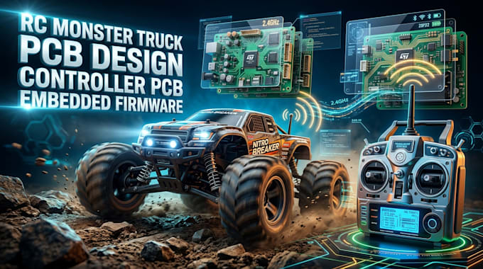design rc monster truck electronics, controller pcb and embedded firmware