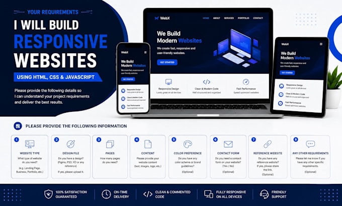 build a responsive HTML CSS javascript website