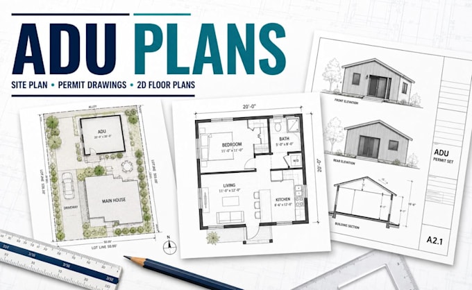 draw adu house plans, site plan, permit drawings and 2d floor plans
