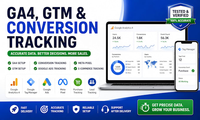 setup ga4, google tag manager GTM and conversion tracking