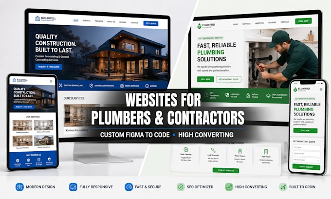 design professional construction website and plumbing contractor businesses web