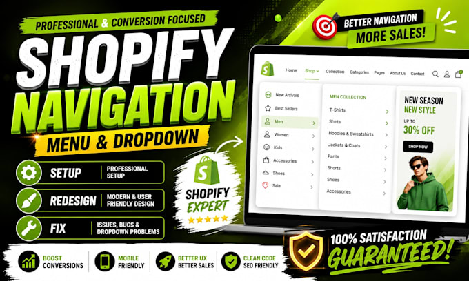 fix shopify collections navigations menu drop down menu and redesign shopify