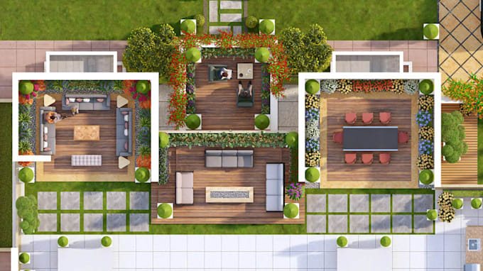 recreate 3d site layout plan,luxury villa design, outdoor lounge,top down render