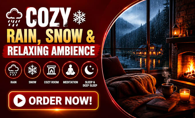 create cozy rain video or snow video with nature sounds