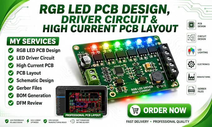 rgb led pcb design, driver circuit, high current pcb layout and gerber files