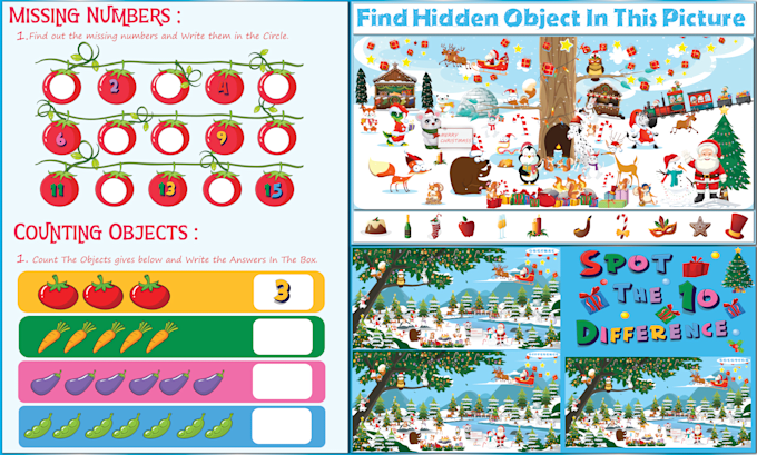 draw hidden object spot the difference activity book kids worksheets puzzle KDP