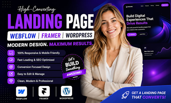 do webflow landing page framer wordpress custom design