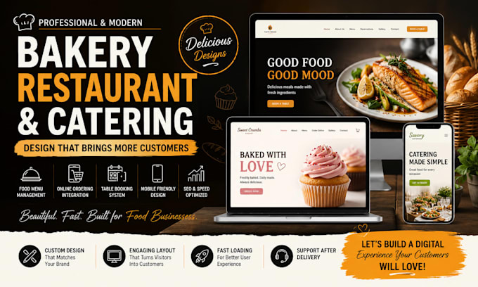design an amazing bakery website, restaurant website and catering website