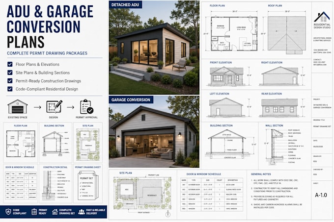 prepare complete adu and garage conversion permit drawing packages