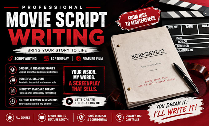 write a professional movie script, feature film screenplay and scriptwriting