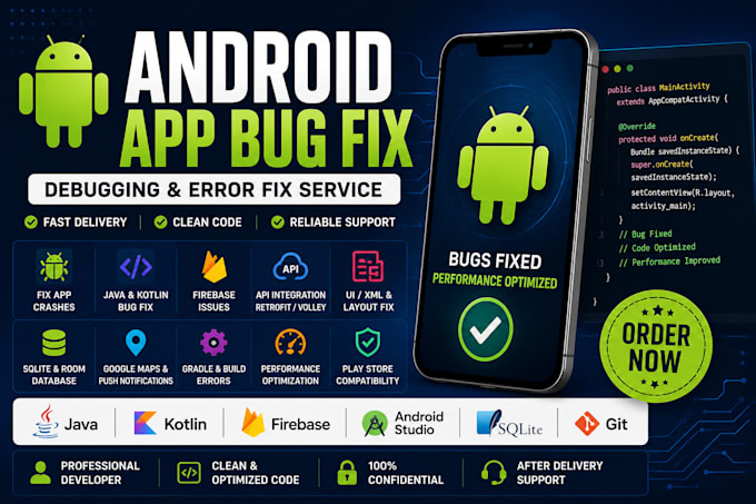 fix android app bugs crashes java kotlin firebase API android studio