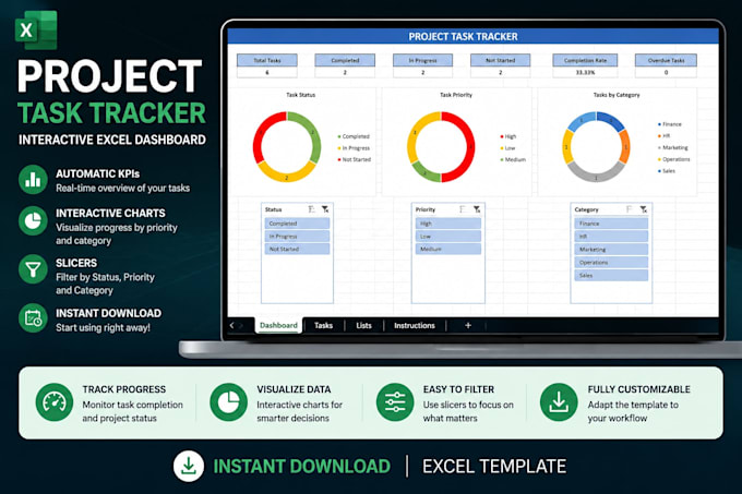 create a custom excel dashboard, task tracker or spreadsheet