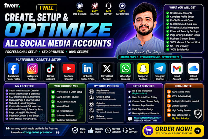 create setup and optimize all social media accounts