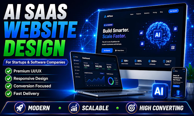 build a modern ai saas website, startup landing page, and software website