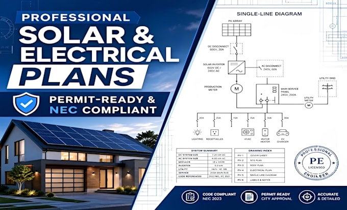 provide design and craft professional solar and electrical installation plan set