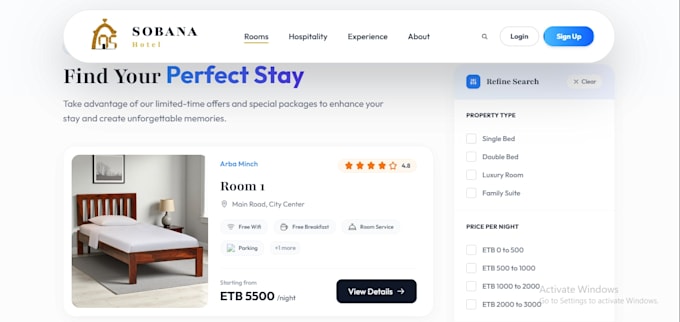 a modern hotel booking website with online payments