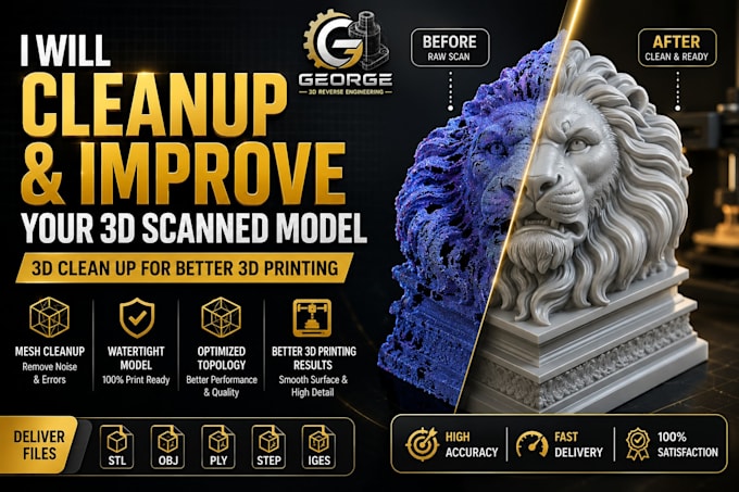 improve 3d scanned model with 3d cleanup, 3d reverse engineering for 3d printing