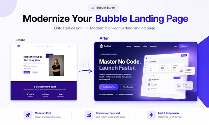 redesign your bubble app ui ux design and responsive website