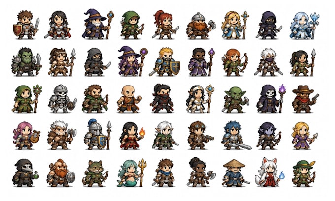 make retro pixel art characters, game assets, and pixel sprites