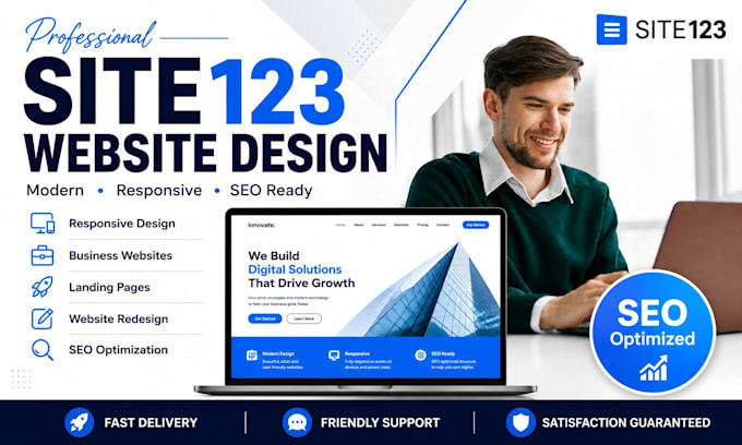 design responsive site123 website, redesign, landing page, fix errors and SEO