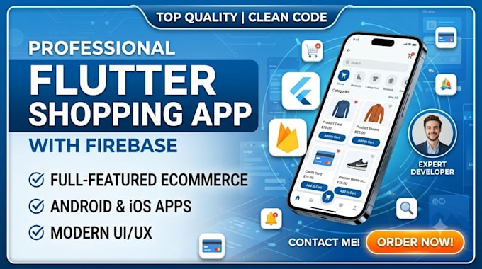 develop a professional flutter shopping app with firebase backend