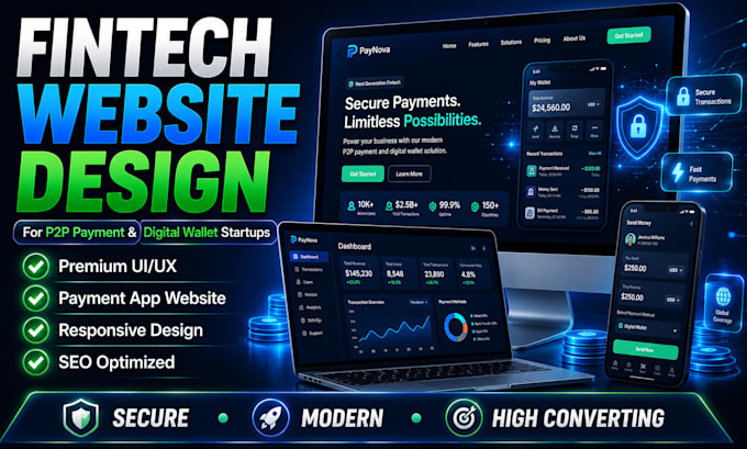 design fintech, p2p payment, digital wallet, and banking website payment app web