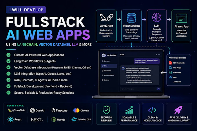 build ai saas web apps with langchain, rag, llms and vector databases