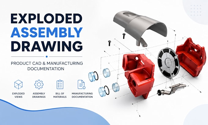 design exploded assembly drawing, product cad and manufacturing documentation