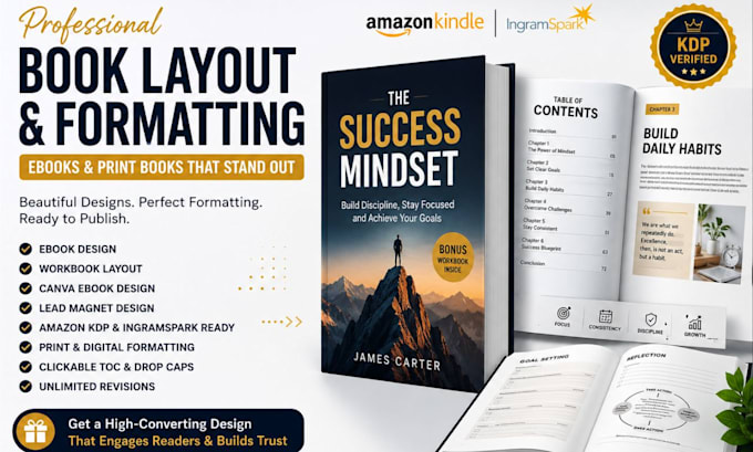 do professional book formatting, workbook layout, or canva ebook design